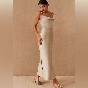 Sachin + Babi BHLDN Cali Satin Cowl Neck Maxi Dress in Oyster - Size 0
